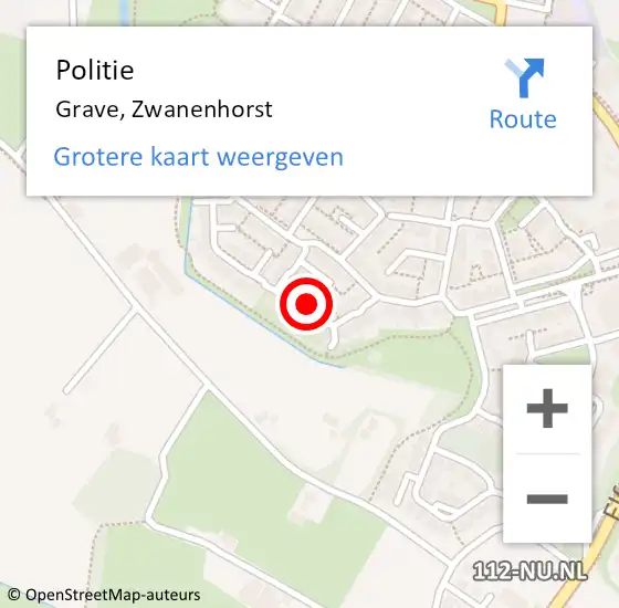 Locatie op kaart van de 112 melding: Politie Grave, Zwanenhorst op 13 september 2022 19:59