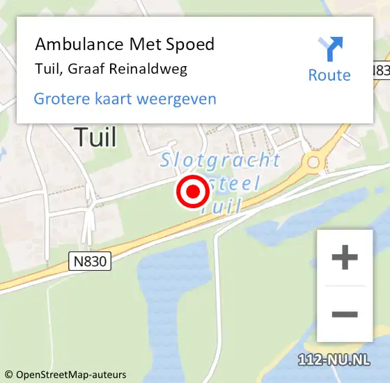 Locatie op kaart van de 112 melding: Ambulance Met Spoed Naar Tuil, Graaf Reinaldweg op 13 september 2022 20:26