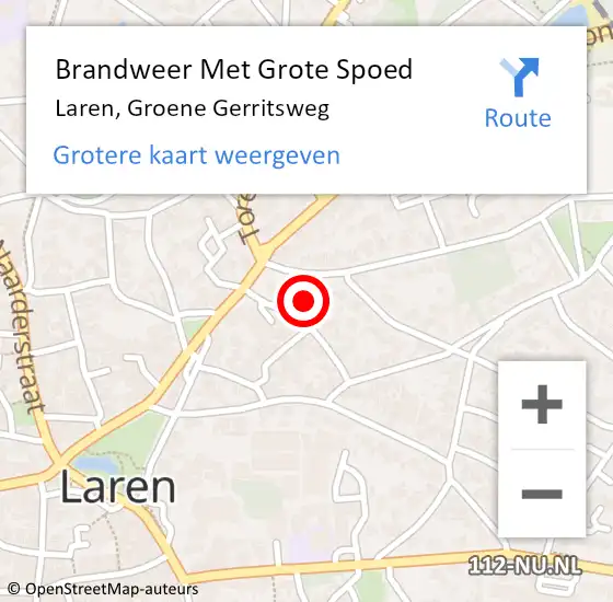 Locatie op kaart van de 112 melding: Brandweer Met Grote Spoed Naar Laren, Groene Gerritsweg op 13 september 2022 21:14