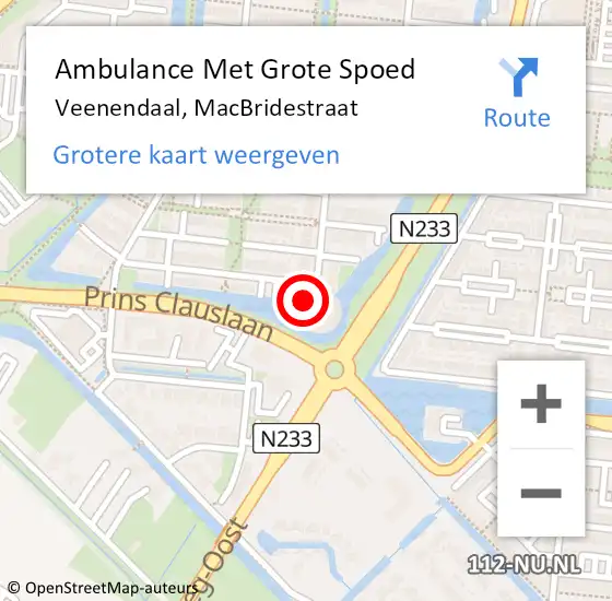 Locatie op kaart van de 112 melding: Ambulance Met Grote Spoed Naar Veenendaal, MacBridestraat op 13 september 2022 21:16