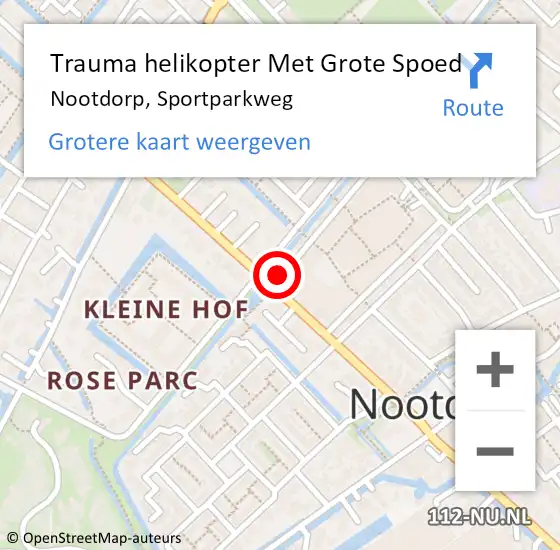 Locatie op kaart van de 112 melding: Trauma helikopter Met Grote Spoed Naar Nootdorp, Sportparkweg op 13 september 2022 21:29