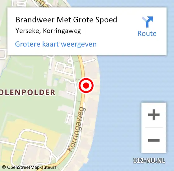 Locatie op kaart van de 112 melding: Brandweer Met Grote Spoed Naar Yerseke, Korringaweg op 13 september 2022 21:29