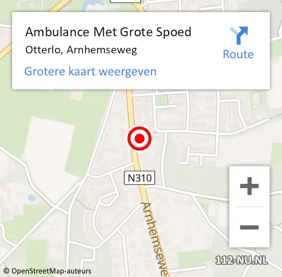 Locatie op kaart van de 112 melding: Ambulance Met Grote Spoed Naar Otterlo, Arnhemseweg op 13 september 2022 21:38