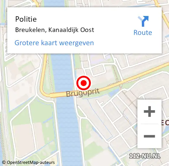 Locatie op kaart van de 112 melding: Politie Breukelen, Kanaaldijk Oost op 13 september 2022 21:39