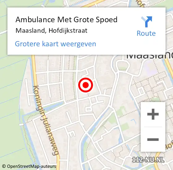 Locatie op kaart van de 112 melding: Ambulance Met Grote Spoed Naar Maasland, Hofdijkstraat op 13 september 2022 21:41