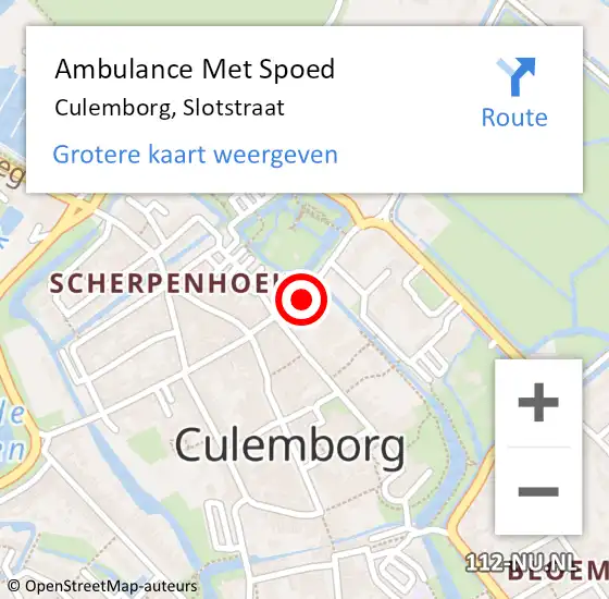 Locatie op kaart van de 112 melding: Ambulance Met Spoed Naar Culemborg, Slotstraat op 13 september 2022 21:44