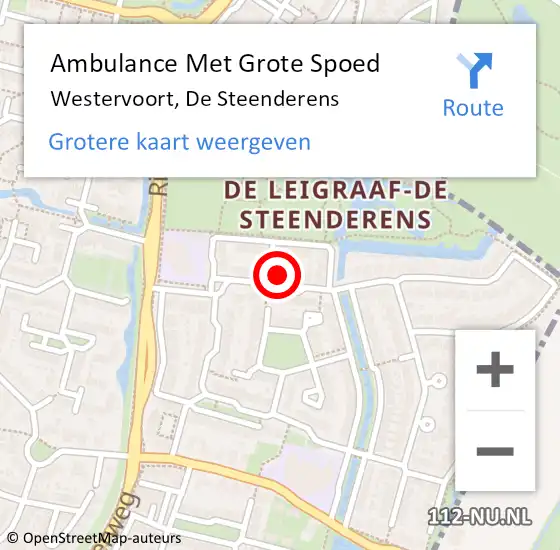 Locatie op kaart van de 112 melding: Ambulance Met Grote Spoed Naar Westervoort, De Steenderens op 13 september 2022 21:47