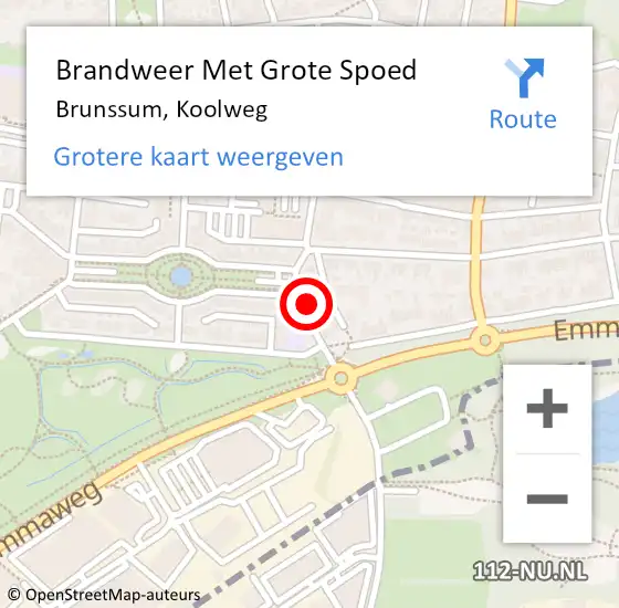 Locatie op kaart van de 112 melding: Brandweer Met Grote Spoed Naar Brunssum, Koolweg op 13 september 2022 22:16