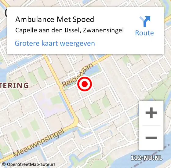 Locatie op kaart van de 112 melding: Ambulance Met Spoed Naar Capelle aan den IJssel, Zwanensingel op 13 september 2022 22:16