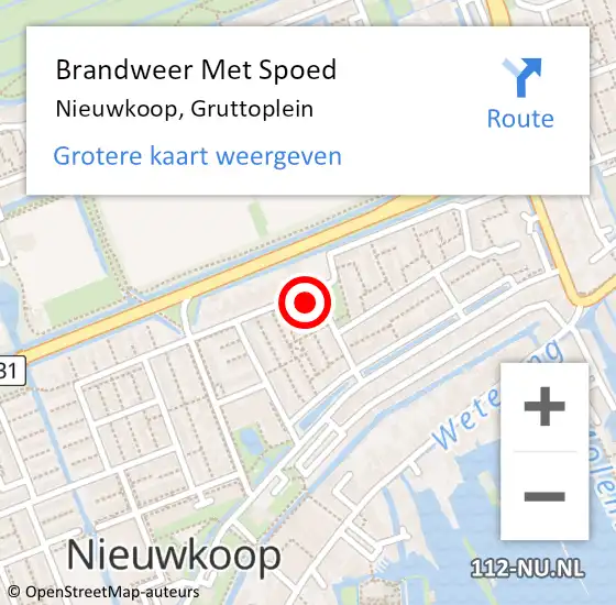 Locatie op kaart van de 112 melding: Brandweer Met Spoed Naar Nieuwkoop, Gruttoplein op 13 september 2022 22:25