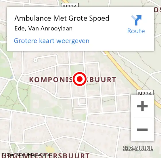 Locatie op kaart van de 112 melding: Ambulance Met Grote Spoed Naar Ede, Van Anrooylaan op 13 september 2022 22:29