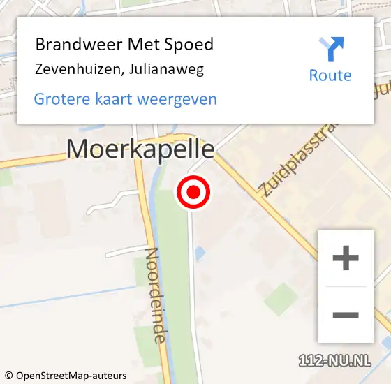 Locatie op kaart van de 112 melding: Brandweer Met Spoed Naar Zevenhuizen, Julianaweg op 13 september 2022 22:48