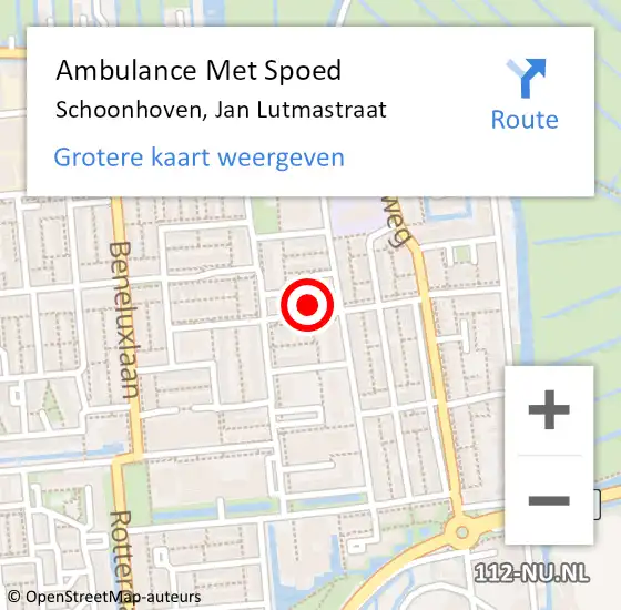 Locatie op kaart van de 112 melding: Ambulance Met Spoed Naar Schoonhoven, Jan Lutmastraat op 13 september 2022 23:04