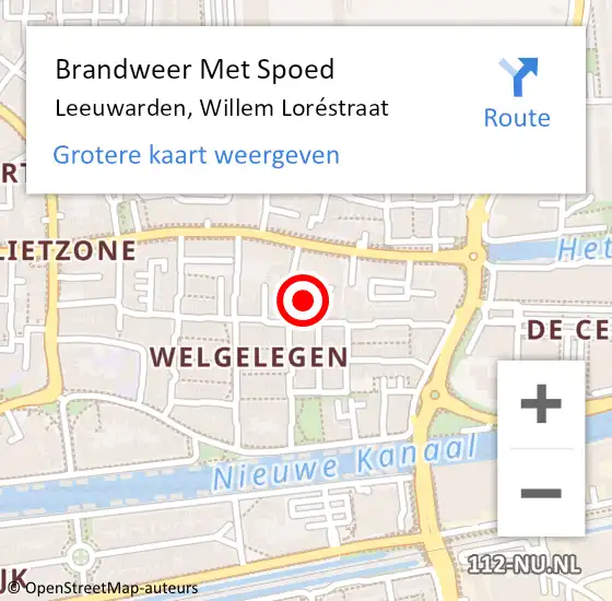Locatie op kaart van de 112 melding: Brandweer Met Spoed Naar Leeuwarden, Willem Loréstraat op 13 september 2022 23:22