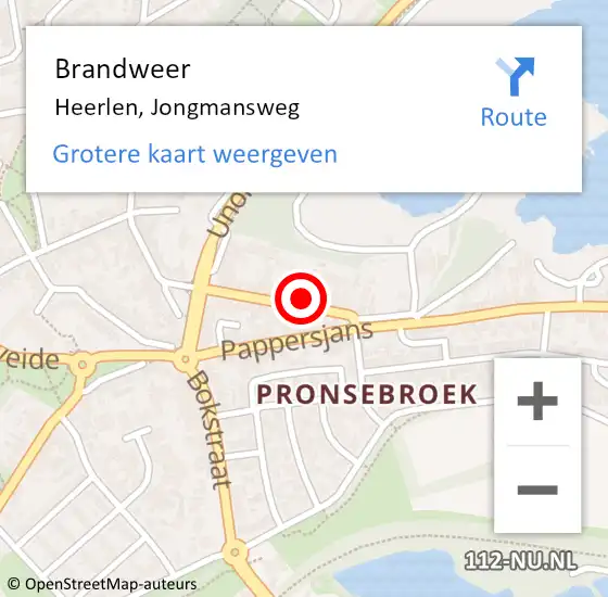 Locatie op kaart van de 112 melding: Brandweer Heerlen, Jongmansweg op 29 juli 2014 10:23