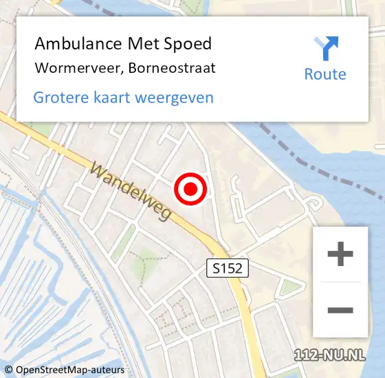 Locatie op kaart van de 112 melding: Ambulance Met Spoed Naar Wormerveer, Borneostraat op 14 september 2022 01:06