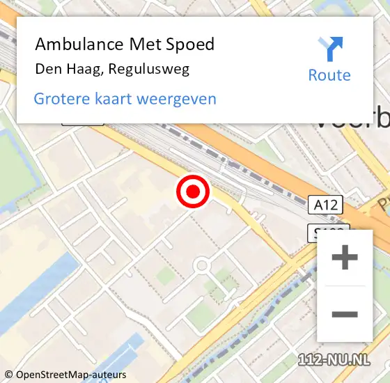 Locatie op kaart van de 112 melding: Ambulance Met Spoed Naar Den Haag, Regulusweg op 14 september 2022 01:16