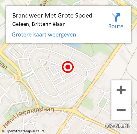 Locatie op kaart van de 112 melding: Brandweer Met Grote Spoed Naar Geleen, Brittanniëlaan op 14 september 2022 01:17