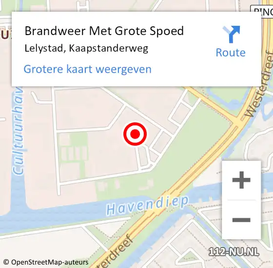 Locatie op kaart van de 112 melding: Brandweer Met Grote Spoed Naar Lelystad, Kaapstanderweg op 14 september 2022 01:48