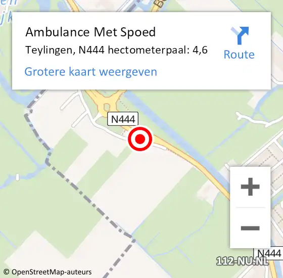 Locatie op kaart van de 112 melding: Ambulance Met Spoed Naar Teylingen, N444 hectometerpaal: 4,6 op 14 september 2022 02:16