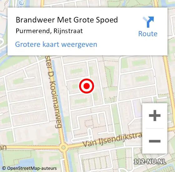 Locatie op kaart van de 112 melding: Brandweer Met Grote Spoed Naar Purmerend, Rijnstraat op 14 september 2022 03:16