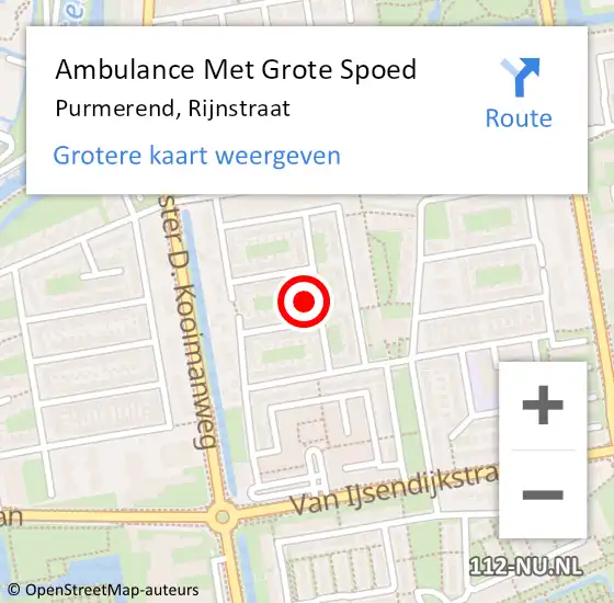 Locatie op kaart van de 112 melding: Ambulance Met Grote Spoed Naar Purmerend, Rijnstraat op 14 september 2022 03:17