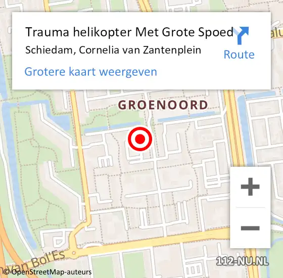 Locatie op kaart van de 112 melding: Trauma helikopter Met Grote Spoed Naar Schiedam, Cornelia van Zantenplein op 14 september 2022 03:37