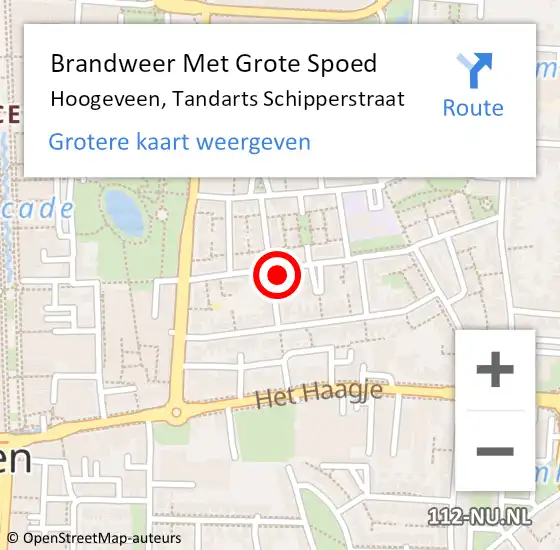 Locatie op kaart van de 112 melding: Brandweer Met Grote Spoed Naar Hoogeveen, Tandarts Schipperstraat op 14 september 2022 03:39