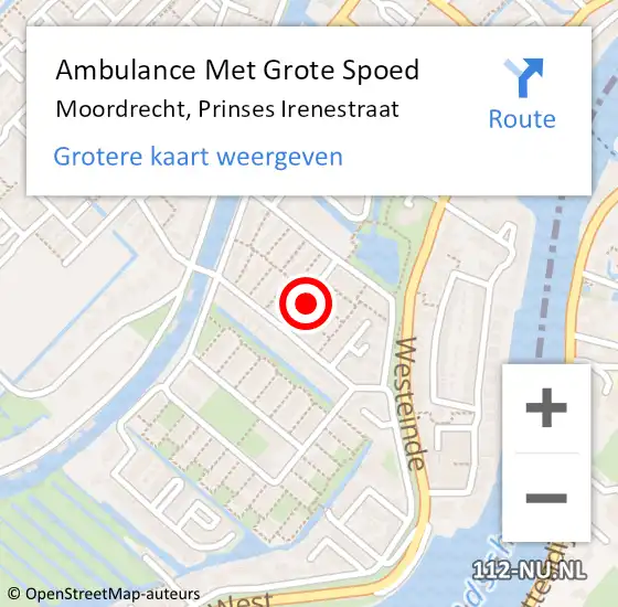 Locatie op kaart van de 112 melding: Ambulance Met Grote Spoed Naar Moordrecht, Prinses Irenestraat op 14 september 2022 03:51