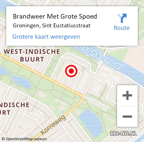 Locatie op kaart van de 112 melding: Brandweer Met Grote Spoed Naar Groningen, Sint Eustatiusstraat op 14 september 2022 05:10