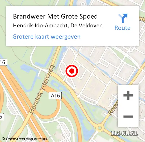 Locatie op kaart van de 112 melding: Brandweer Met Grote Spoed Naar Hendrik-Ido-Ambacht, De Veldoven op 14 september 2022 05:24