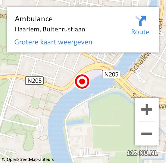 Locatie op kaart van de 112 melding: Ambulance Haarlem, Buitenrustlaan op 14 september 2022 05:47