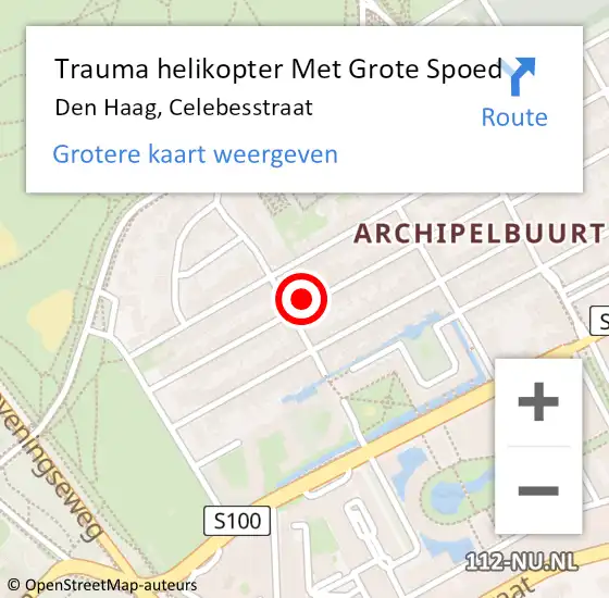 Locatie op kaart van de 112 melding: Trauma helikopter Met Grote Spoed Naar Den Haag, Celebesstraat op 14 september 2022 06:36