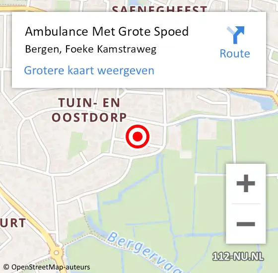 Locatie op kaart van de 112 melding: Ambulance Met Grote Spoed Naar Bergen, Foeke Kamstraweg op 14 september 2022 06:42