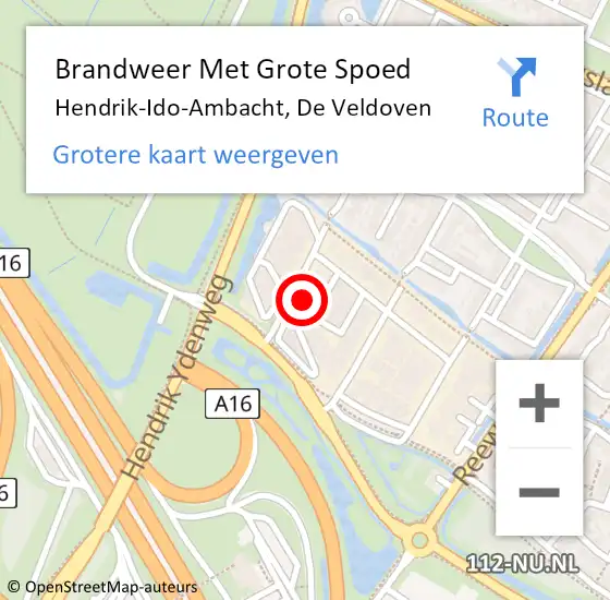 Locatie op kaart van de 112 melding: Brandweer Met Grote Spoed Naar Hendrik-Ido-Ambacht, De Veldoven op 14 september 2022 07:04