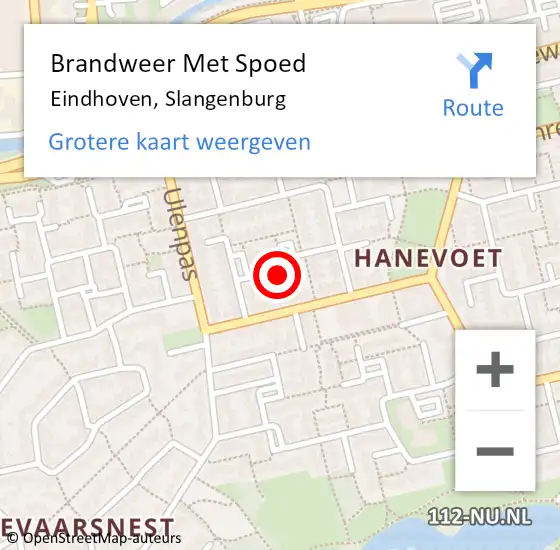 Locatie op kaart van de 112 melding: Brandweer Met Spoed Naar Eindhoven, Slangenburg op 14 september 2022 07:24