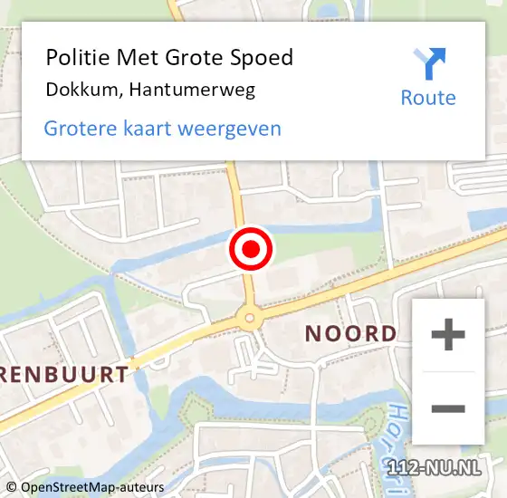 Locatie op kaart van de 112 melding: Politie Met Grote Spoed Naar Dokkum, Hantumerweg op 14 september 2022 07:26