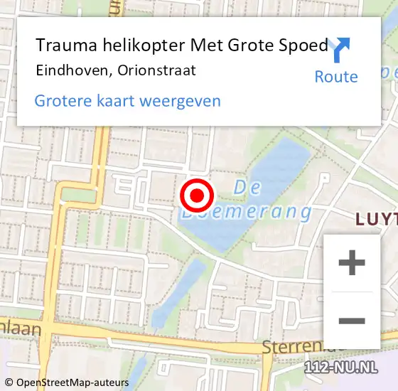 Locatie op kaart van de 112 melding: Trauma helikopter Met Grote Spoed Naar Eindhoven, Orionstraat op 14 september 2022 07:30