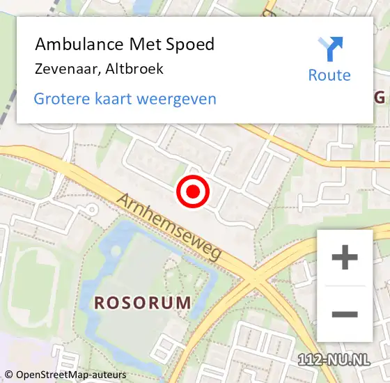 Locatie op kaart van de 112 melding: Ambulance Met Spoed Naar Zevenaar, Altbroek op 14 september 2022 07:37