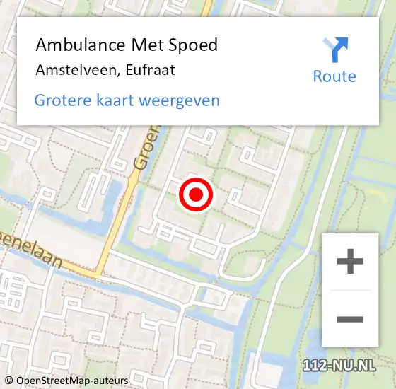 Locatie op kaart van de 112 melding: Ambulance Met Spoed Naar Amstelveen, Eufraat op 14 september 2022 07:46