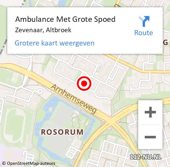 Locatie op kaart van de 112 melding: Ambulance Met Grote Spoed Naar Zevenaar, Altbroek op 14 september 2022 08:02