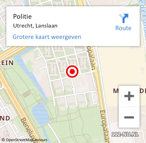 Locatie op kaart van de 112 melding: Politie Utrecht, Lanslaan op 14 september 2022 08:15