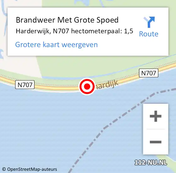 Locatie op kaart van de 112 melding: Brandweer Met Grote Spoed Naar Harderwijk, N707 hectometerpaal: 1,5 op 14 september 2022 08:20