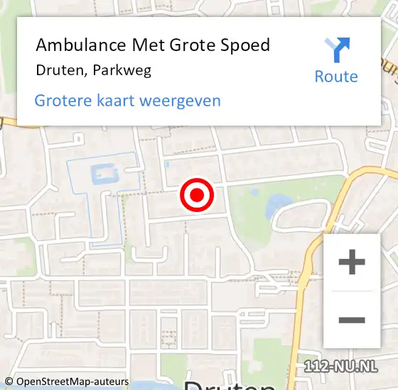 Locatie op kaart van de 112 melding: Ambulance Met Grote Spoed Naar Druten, Parkweg op 14 september 2022 08:21