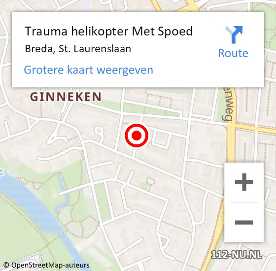 Locatie op kaart van de 112 melding: Trauma helikopter Met Spoed Naar Breda, St. Laurenslaan op 14 september 2022 08:37