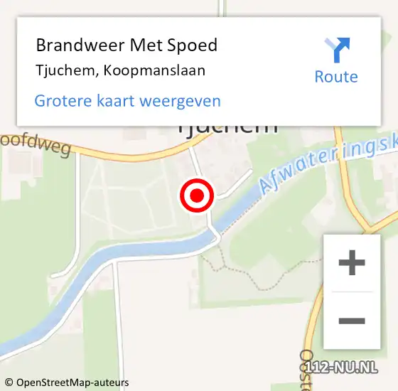 Locatie op kaart van de 112 melding: Brandweer Met Spoed Naar Tjuchem, Koopmanslaan op 14 september 2022 08:48
