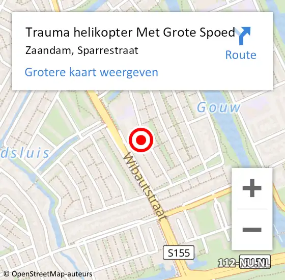 Locatie op kaart van de 112 melding: Trauma helikopter Met Grote Spoed Naar Zaandam, Sparrestraat op 14 september 2022 09:10