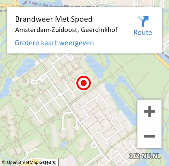 Locatie op kaart van de 112 melding: Brandweer Met Spoed Naar Amsterdam-Zuidoost, Geerdinkhof op 14 september 2022 09:17