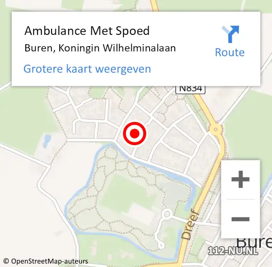 Locatie op kaart van de 112 melding: Ambulance Met Spoed Naar Buren, Koningin Wilhelminalaan op 14 september 2022 09:33