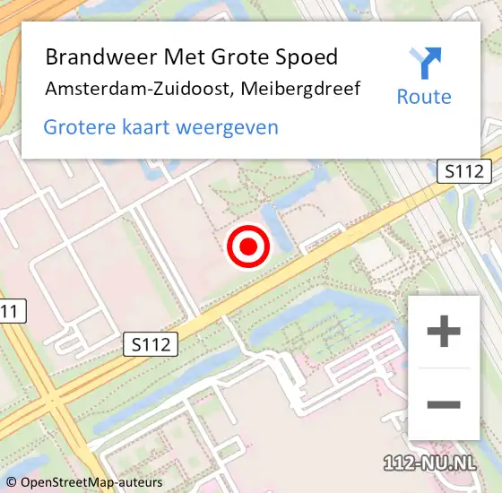 Locatie op kaart van de 112 melding: Brandweer Met Grote Spoed Naar Amsterdam-Zuidoost, Meibergdreef op 14 september 2022 09:38